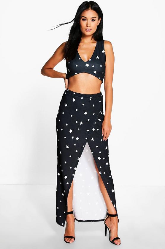 Isobel Star Print Plunge Top And Maxi Skirt Co-Ord